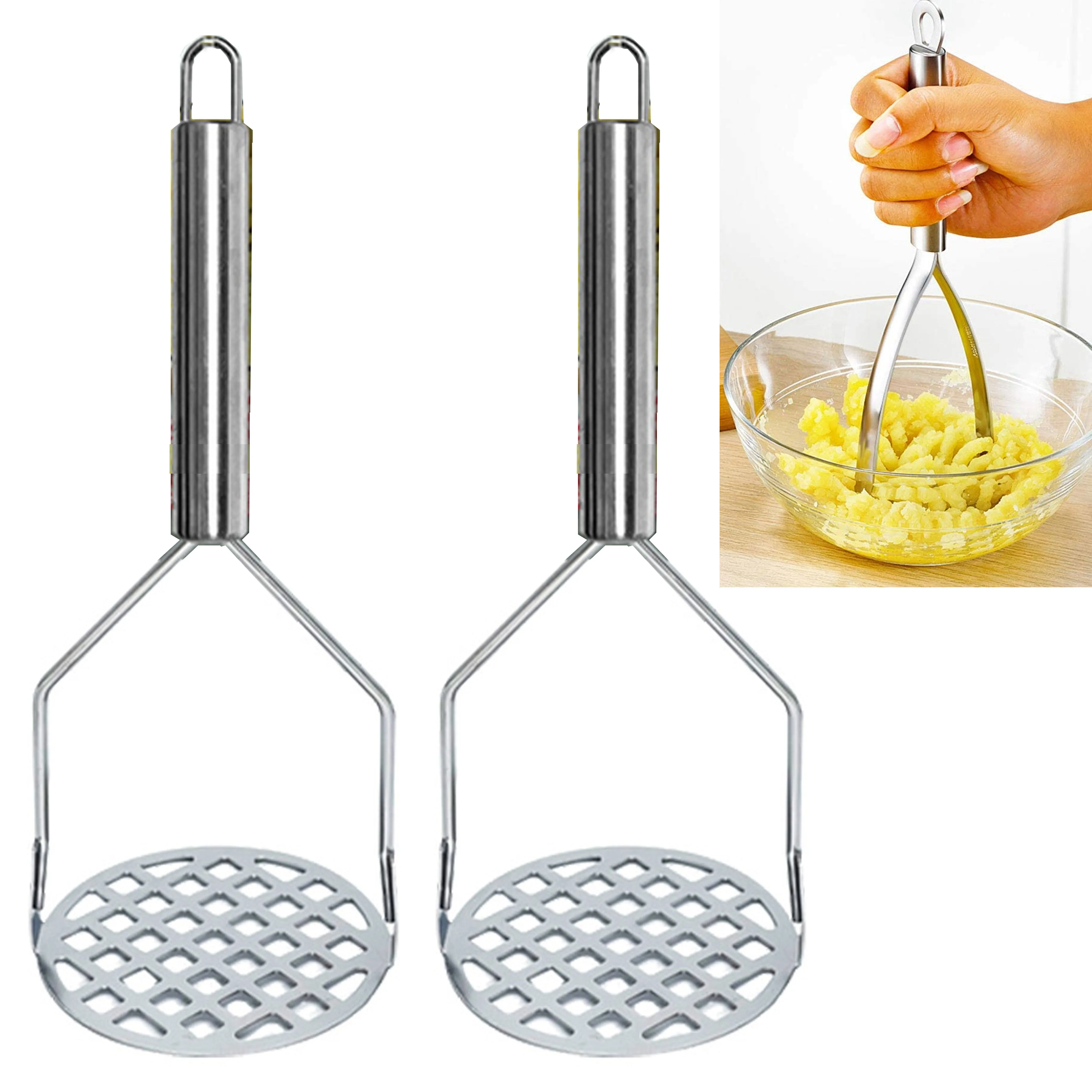 2 Heavy Duty Potato Masher Stainless Steel Metal Press Vegetable Avocado Guac