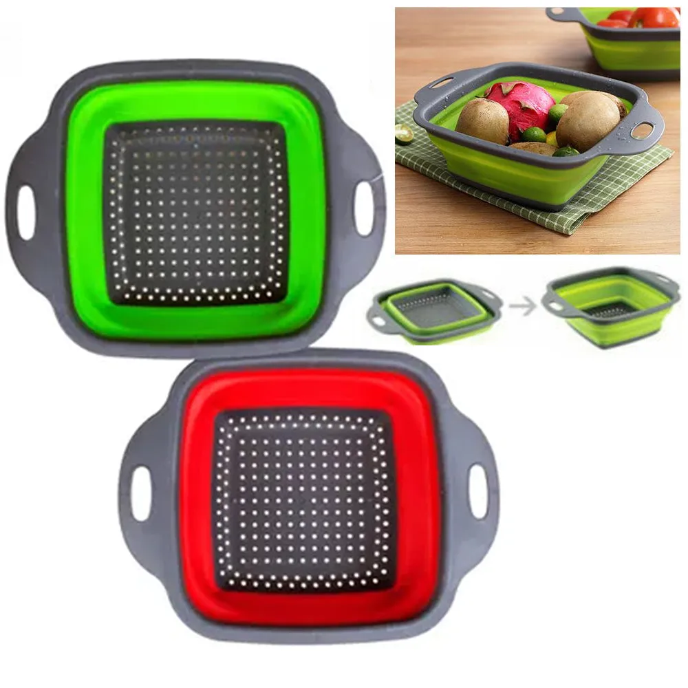 2 Pc Collapsible Kitchen Strainer Colander Folding Wash Pasta Straining Kitchen