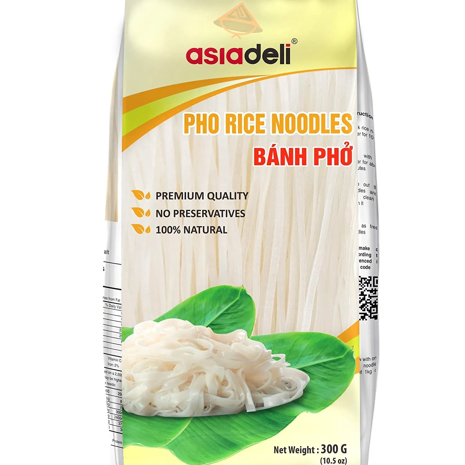 Asiadeli Pho Rice Noodles, Premium Rice Stick Noodles, Banh Pho Noodles - 10.5 oz. (Pack of 1 Bag)