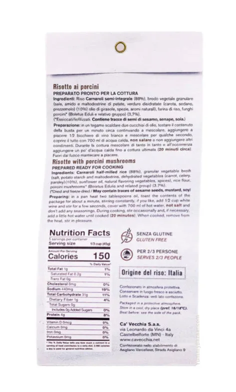 Ca'Vecchia - Risotto Ai Porcini- Gluten Free Risotto With Porcini Mushrooms - (250 Gr - 8.82 Oz) 3-Pack