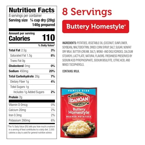 Idahoan Mashed, Buttery Homestyle, 8 Ounce (Pack of 8)
