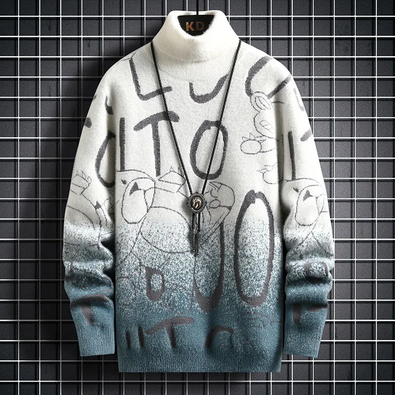Men's Gradient Mink Fleece Turtleneck Sweater