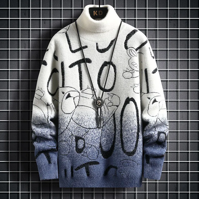 Men's Gradient Mink Fleece Turtleneck Sweater